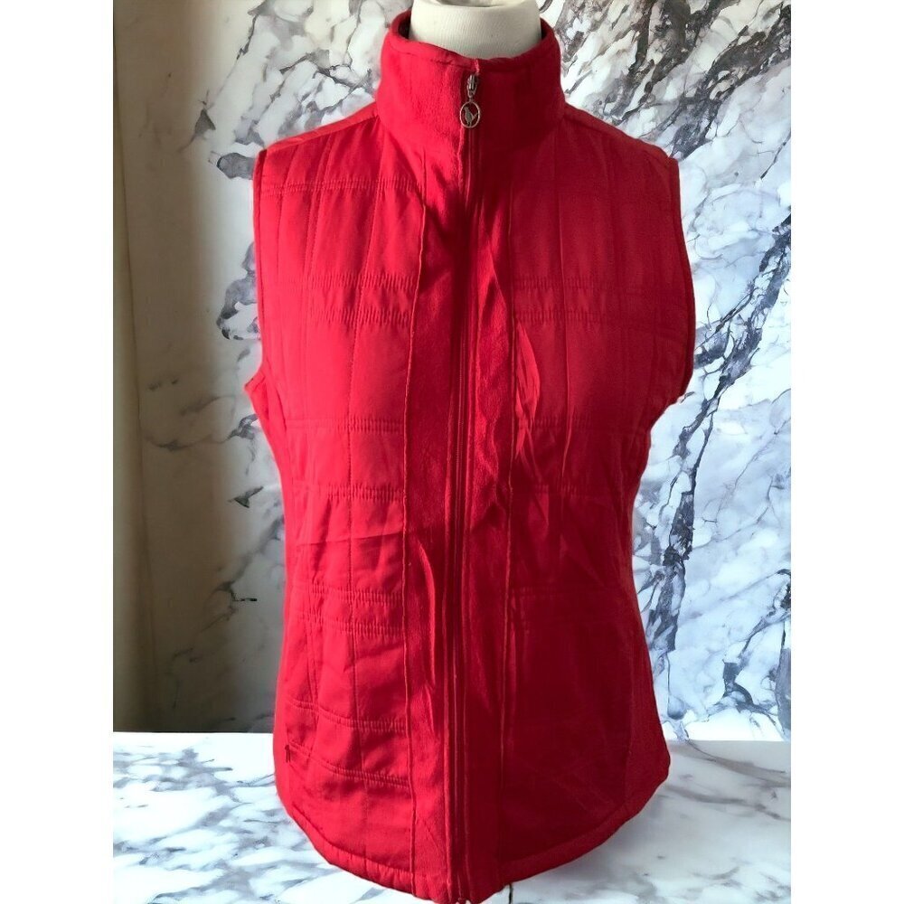 Columbia solid red sleeveless quilted fleece lined zip front vest ladies Small - Picture 2 of 7
